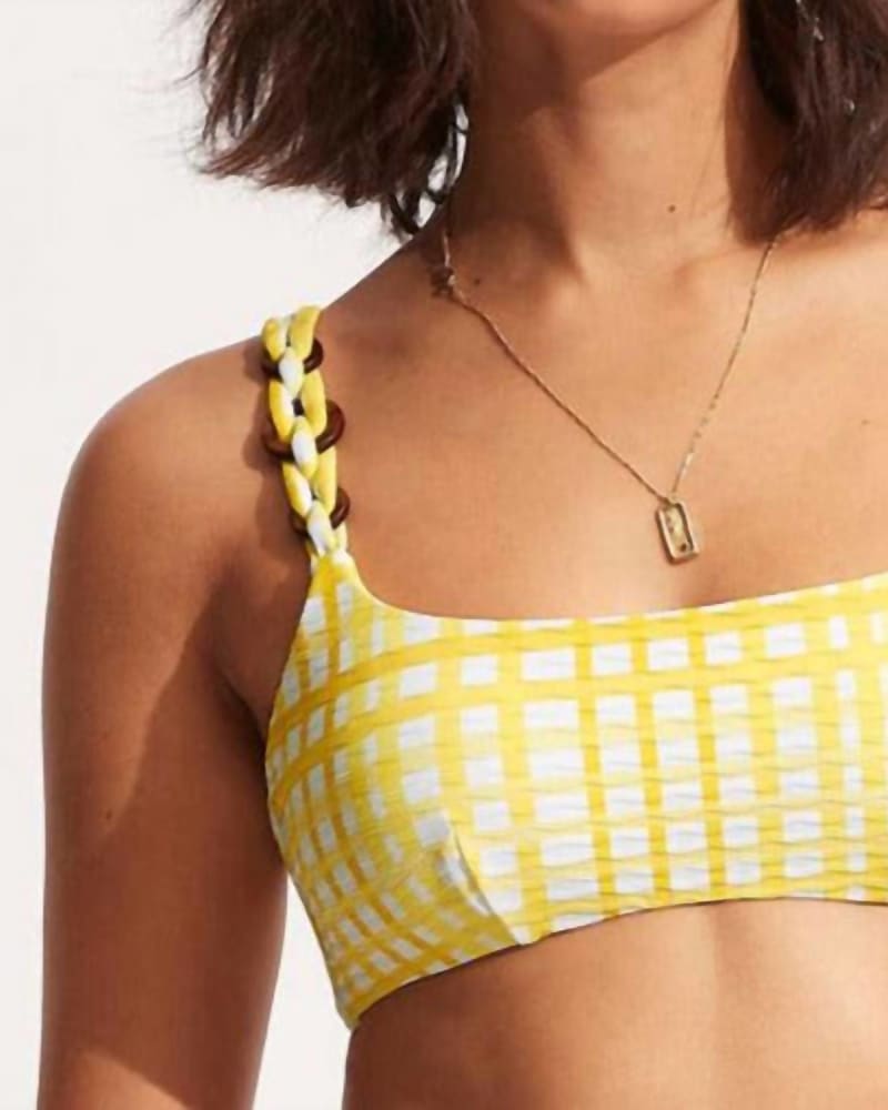 Front of a model wearing a size 12 Bralette Top In Amalfi Check in Amalfi Check by Seafolly. | dia_product_style_image_id:350096